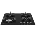 Beko HCLW64222S plaque de cuisson encastrable 4 feux, surface en verre noir, 3 brûleurs gaz + 1 brûleur Wok
