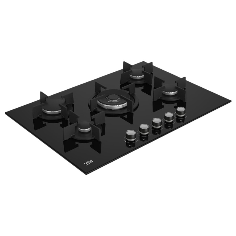 Beko HILW75222SL plaque de cuisson encastrable à gaz 5 foyers noir - 4 brûleurs gaz et 1 brûleur wok central allumage intégré
