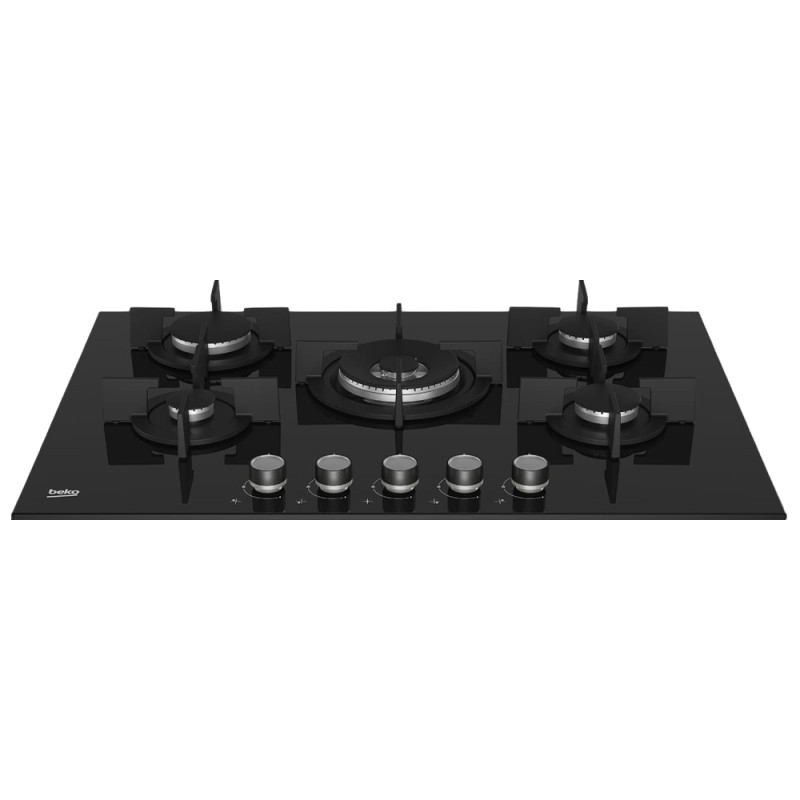 Beko HILW75222SL plaque de cuisson encastrable à gaz 5 foyers noir - 4 brûleurs gaz et 1 brûleur wok central allumage intégré